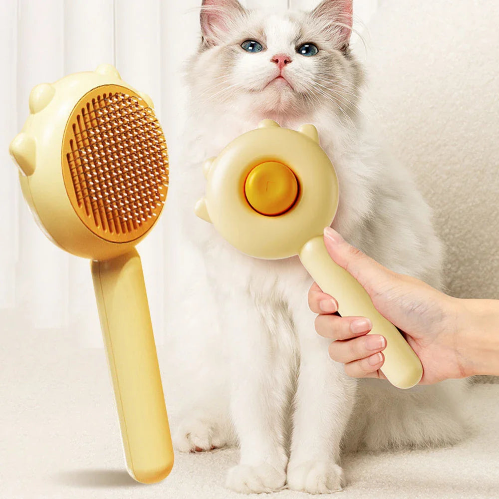 Premium pet grooming brush featuring dual-action hair removal and soothing massage for cats and dogs