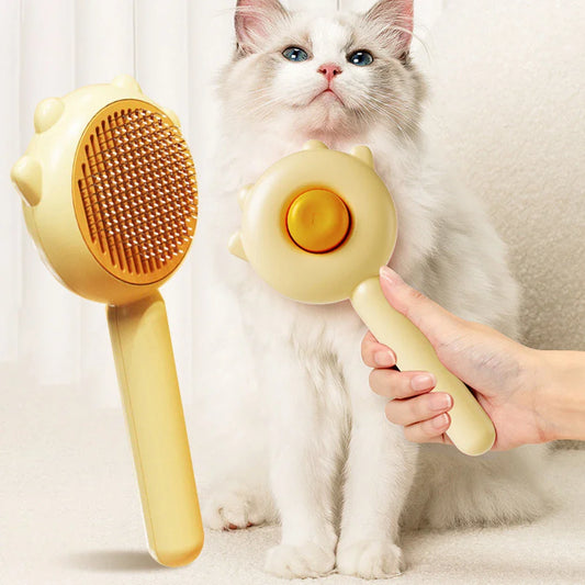 Premium pet grooming brush featuring dual-action hair removal and soothing massage for cats and dogs