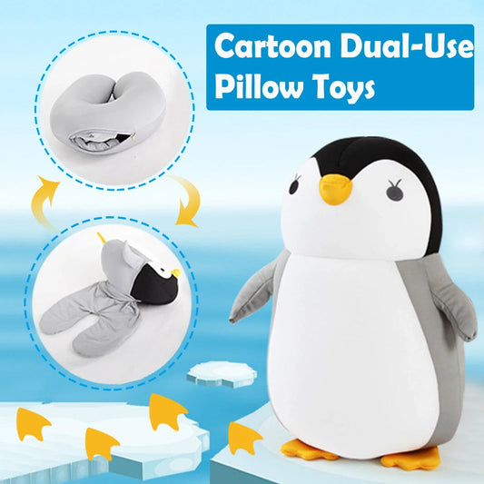 A soft and cozy penguin-shaped neck pillow with a unique U-shaped design for customized neck and shoulder support.