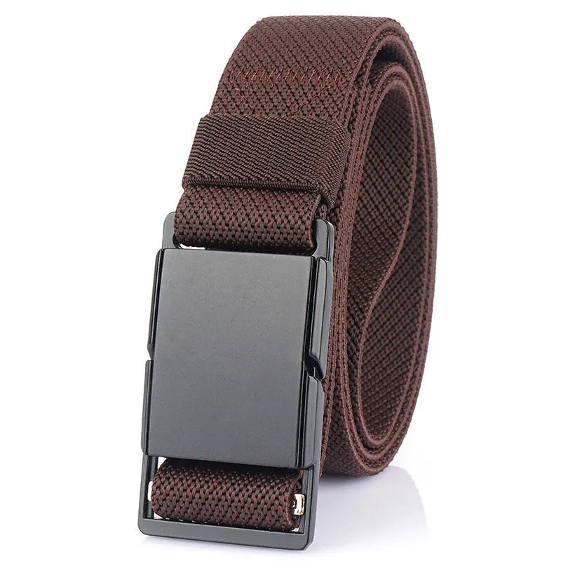 Casual belt with metal magnetic buckle in five colour options showing polyester fibre construction