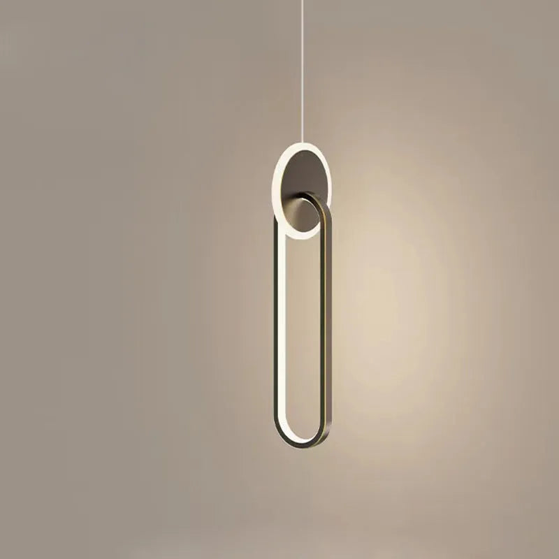 Nordic black double ring LED bed lamp chandelier with adjustable height above bedside
