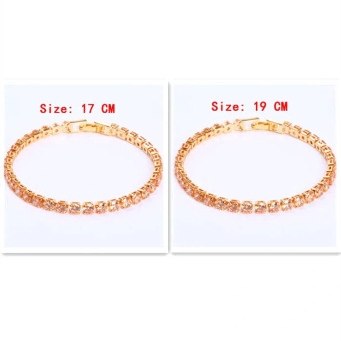 Cubic Zirconia Tennis Bracelet with AAA+ stones and copper box chain in various colours