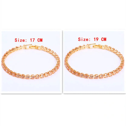 Cubic Zirconia Tennis Bracelet with AAA+ stones and copper box chain in various colours