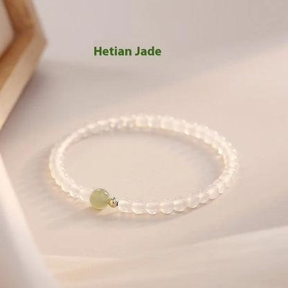 Natural Hetian jade and white agate women's bracelet with manual processing, 15cm length