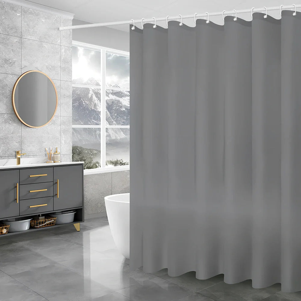 PEVA shower curtain in geometric dandelion pattern, 120cm wide x 180cm high with stainless steel buttonholes for waterproof bathroom use
