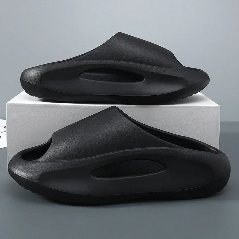 Stylish unisex beach slippers with peep-toe design in various colors including black, white, and khaki