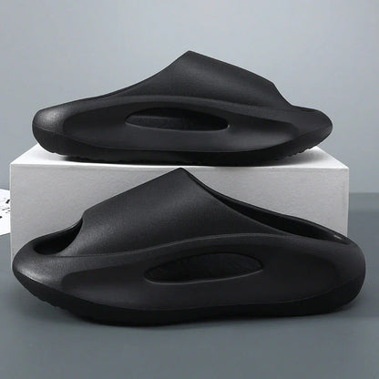 Stylish unisex beach slippers with peep-toe design in various colors including black, white, and khaki