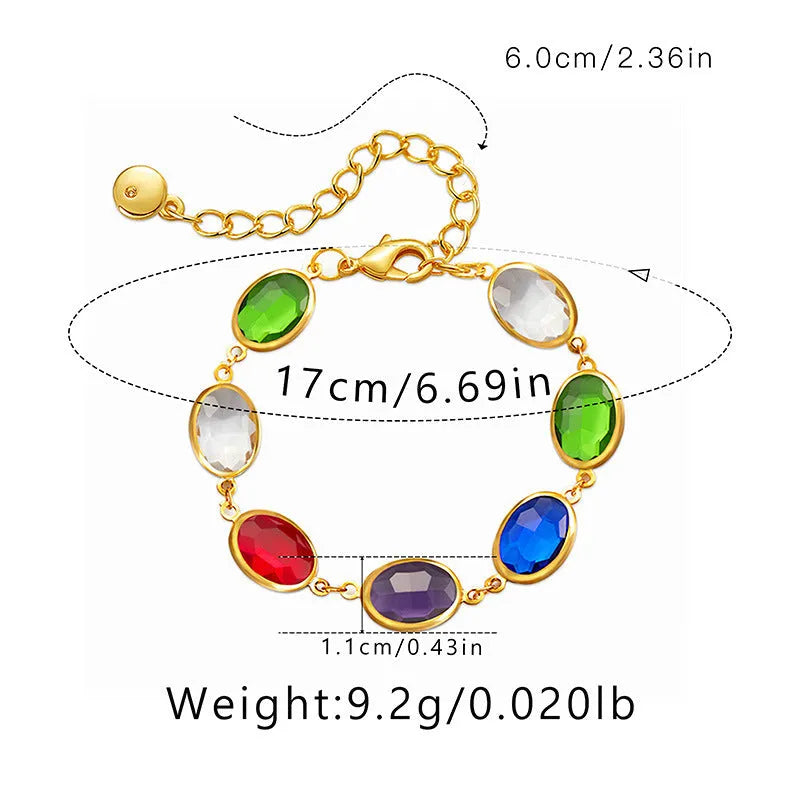 Geometric ellipse bracelet with glass inlay on 18K copper in blue, green, multicolor