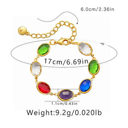 Geometric ellipse bracelet with glass inlay on 18K copper in blue, green, multicolor