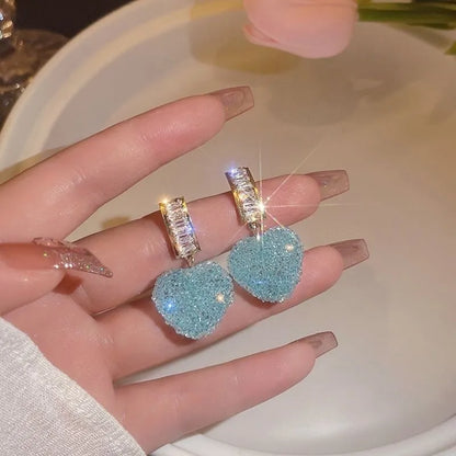 Blue and pink candy stud earrings with peach heart design in alloy material
