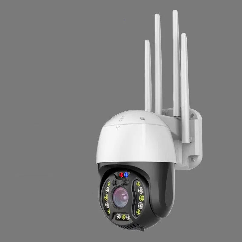 Outdoor dome surveillance camera with 360-degree rotation capability showing infrared sensors for night vision