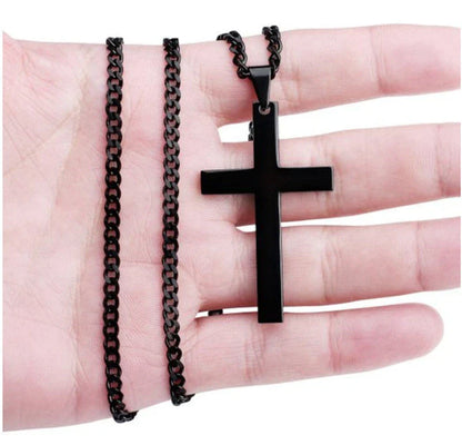 Stylish Stainless Steel Cross Pendant Necklace for Men - Available in Black, Silver, and Gold