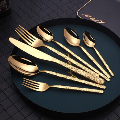 Premium embossed steak cutlery set with textured handles and mirror polish