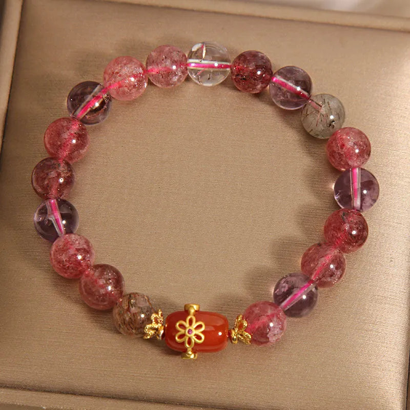 Red agate Super Seven crystal bracelet with cartoon style design for women