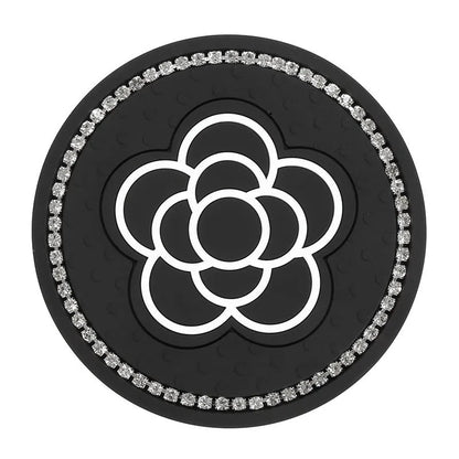 PVC plastic car cup holder mat with non-slip textured surface in black and white checkerboard pattern