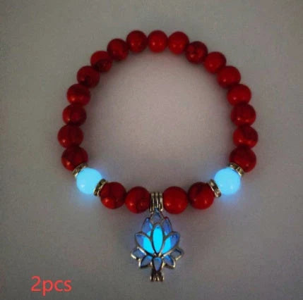Glow-in-the-Dark Lotus Stone Bracelet with Adjustable Elastic Design for Yoga, Meditation, and Everyday Wear