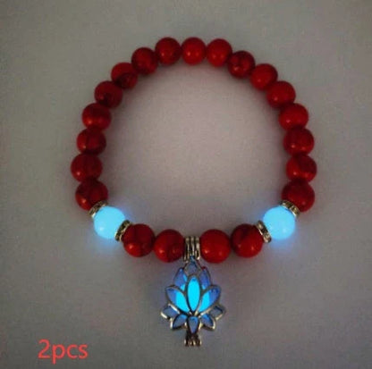 Glow-in-the-Dark Lotus Stone Bracelet with Adjustable Elastic Design for Yoga, Meditation, and Everyday Wear