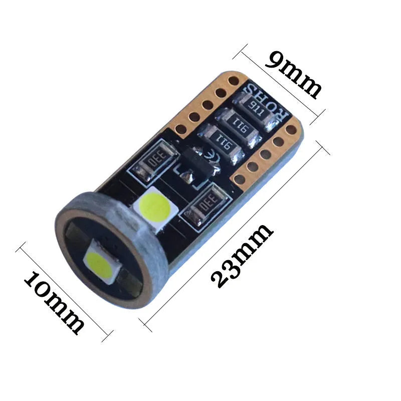 T10 W5W LED car light in blackboard white colour with 23mm by 9mm dimensions