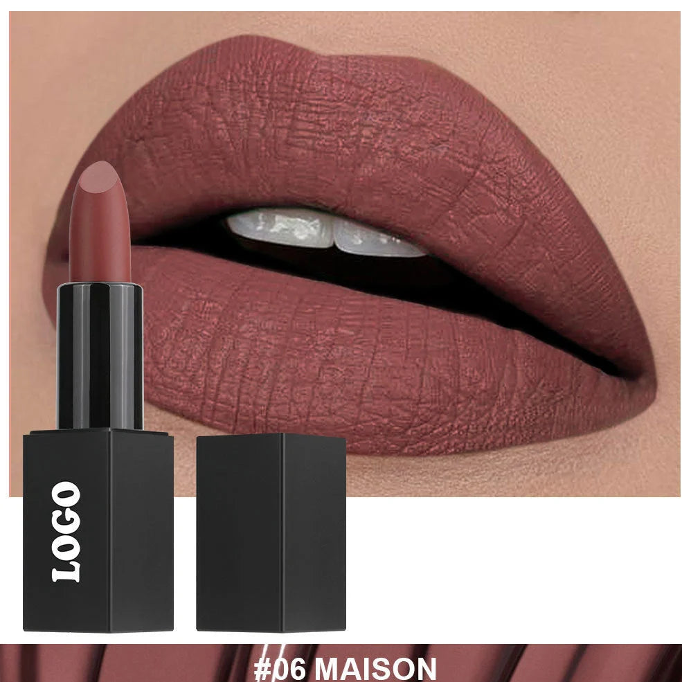 Beauty Does Not Fade waterproof matte lipstick in standard case with anti-discoloration technology
