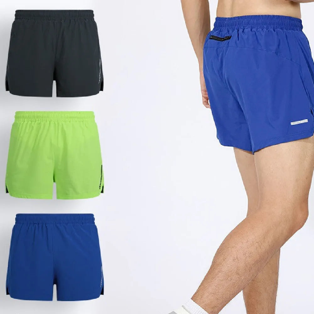 Men's quick-drying marathon running shorts in polyester fibre, straight style cut
