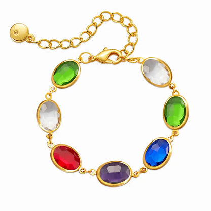 Geometric ellipse bracelet with glass inlay on 18K copper in blue, green, multicolor