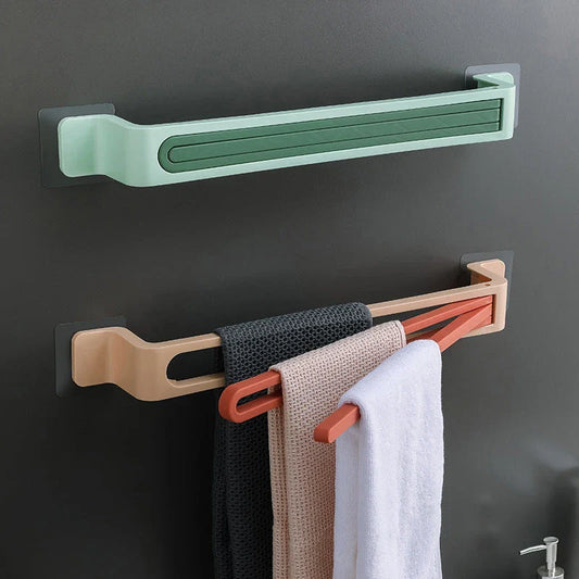 Versatile Towel Organizer with rotating arm, space-saving folding design, and durable plastic construction available in multiple colors