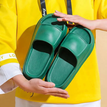 EVA flip-flop slippers with thick sole in multiple colours showing non-slip pattern