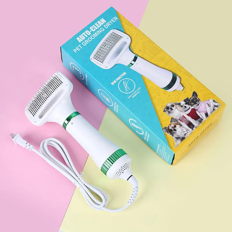 Pet hair dryer dog grooming tool hot air comb integrated hair dryer blower dog supplies second generation with one-click hair removal function in platinum, white and green colour options with three-gear air volume adjustment and 300W power rating