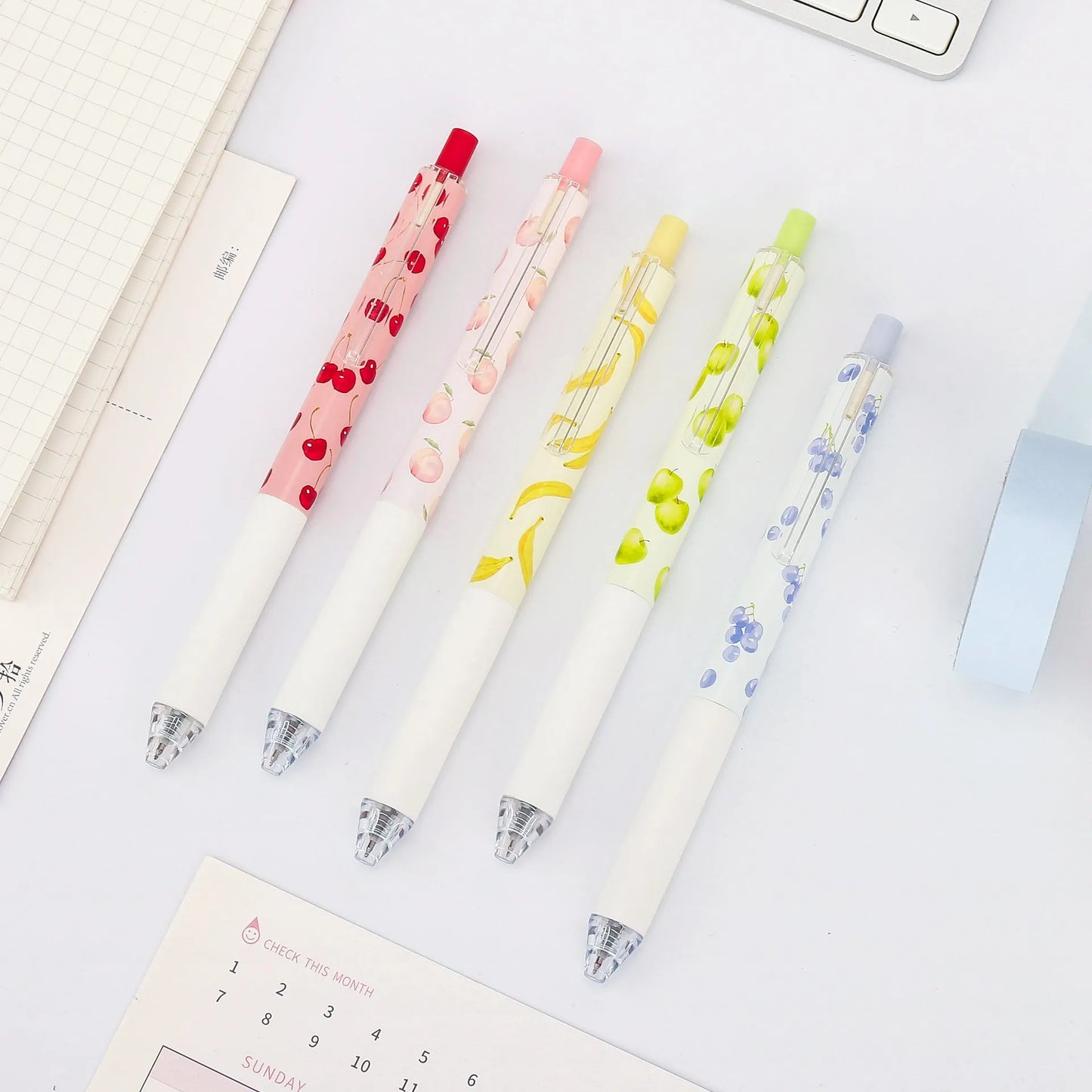 Fruit scented pressurised gel pen with 0.5mm black ink and plastic barrel