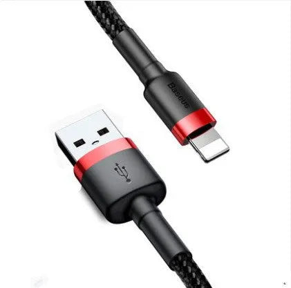 Cafule USB to Lightning charging cable for Apple iPhones in red, black, and grey colour options.