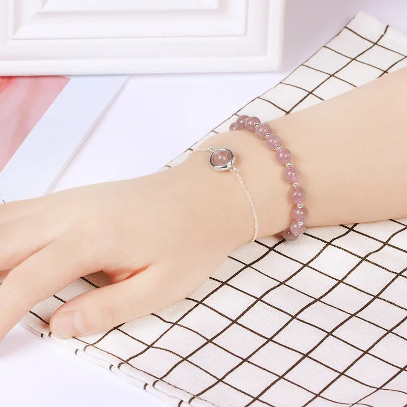 Double-layer women's bracelet with lucky beads and colourful crystals in gold-toned setting