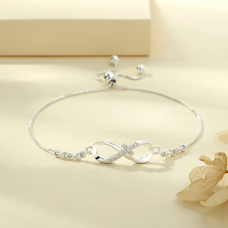 Diamond Studded Pull-out Bracelet with Infinite 8-shaped Design, Copper Plastic Geometry Bangle, 26cm Total Circumference, 20.0mm x 8.0mm, Electroplated Women's Simple Style, Zircon Bracelet for Travel Commemoration Gifts