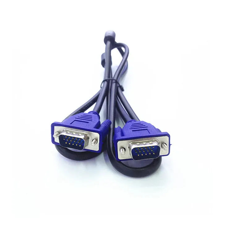 Black VGA video cable with blue mould head, 1.5 metres long for computer to monitor connections