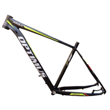 29-inch aluminium mountain bike frame in black green with disc brake mount and inner cable routing