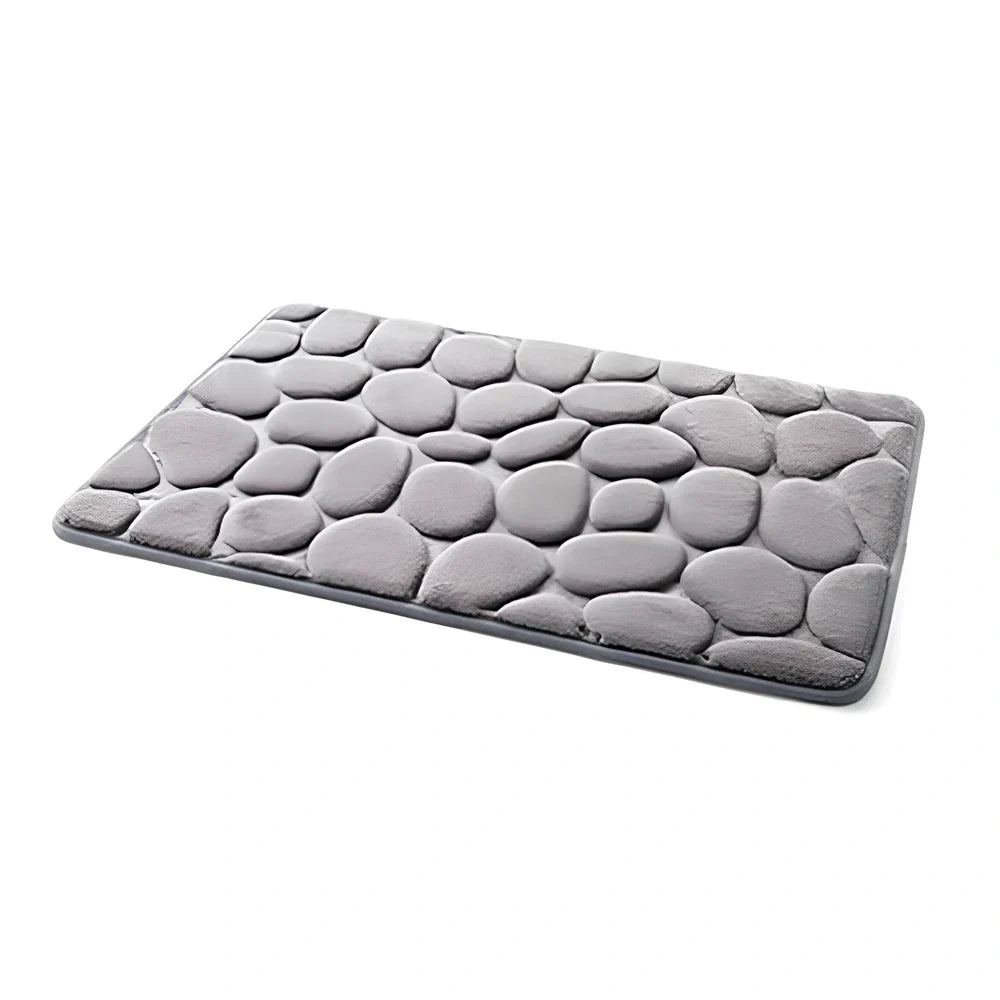 3D cobblestone texture bath mat with non-slip PVC backing in grey colour