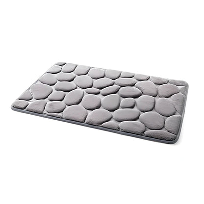 3D cobblestone texture bath mat with non-slip PVC backing in grey colour