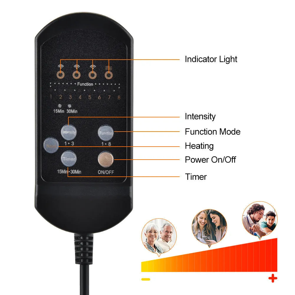 Black electric cervical vertebra massager with wireless remote control and Bluetooth connectivity