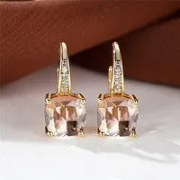 Square zircon inlaid geometric ear hooks in Korean style with electroplated finish