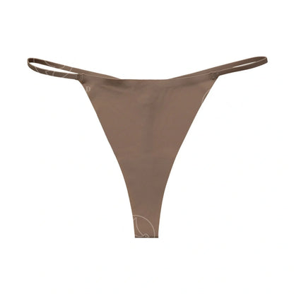 A set of seamless stretch hipster briefs in assorted neutral tones, featuring a low-rise waistline and t-back design for a smooth, flattering look.