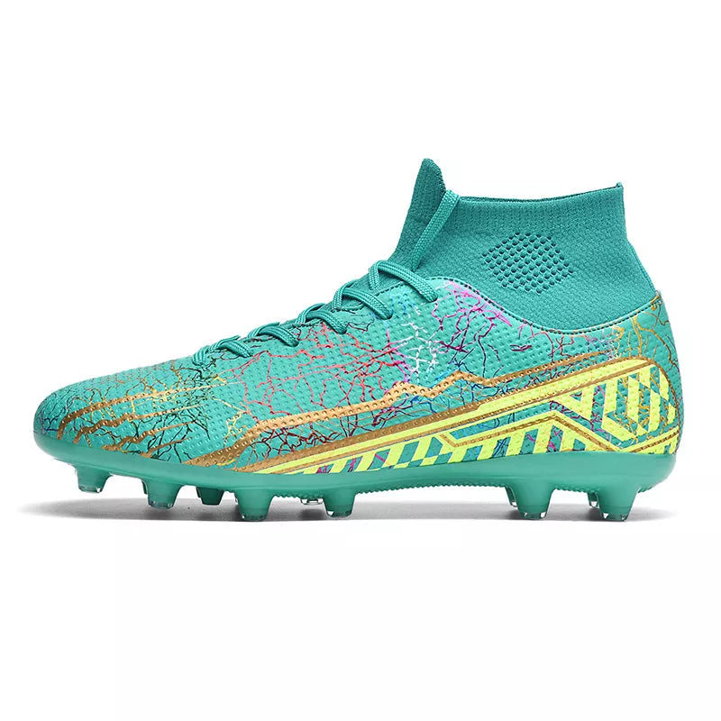Youth high-top spike turf football shoes in various colours, sizes 35-47