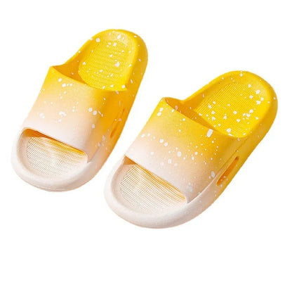 Children's gradient-colour PVC summer slippers showing non-slip sole and European style design