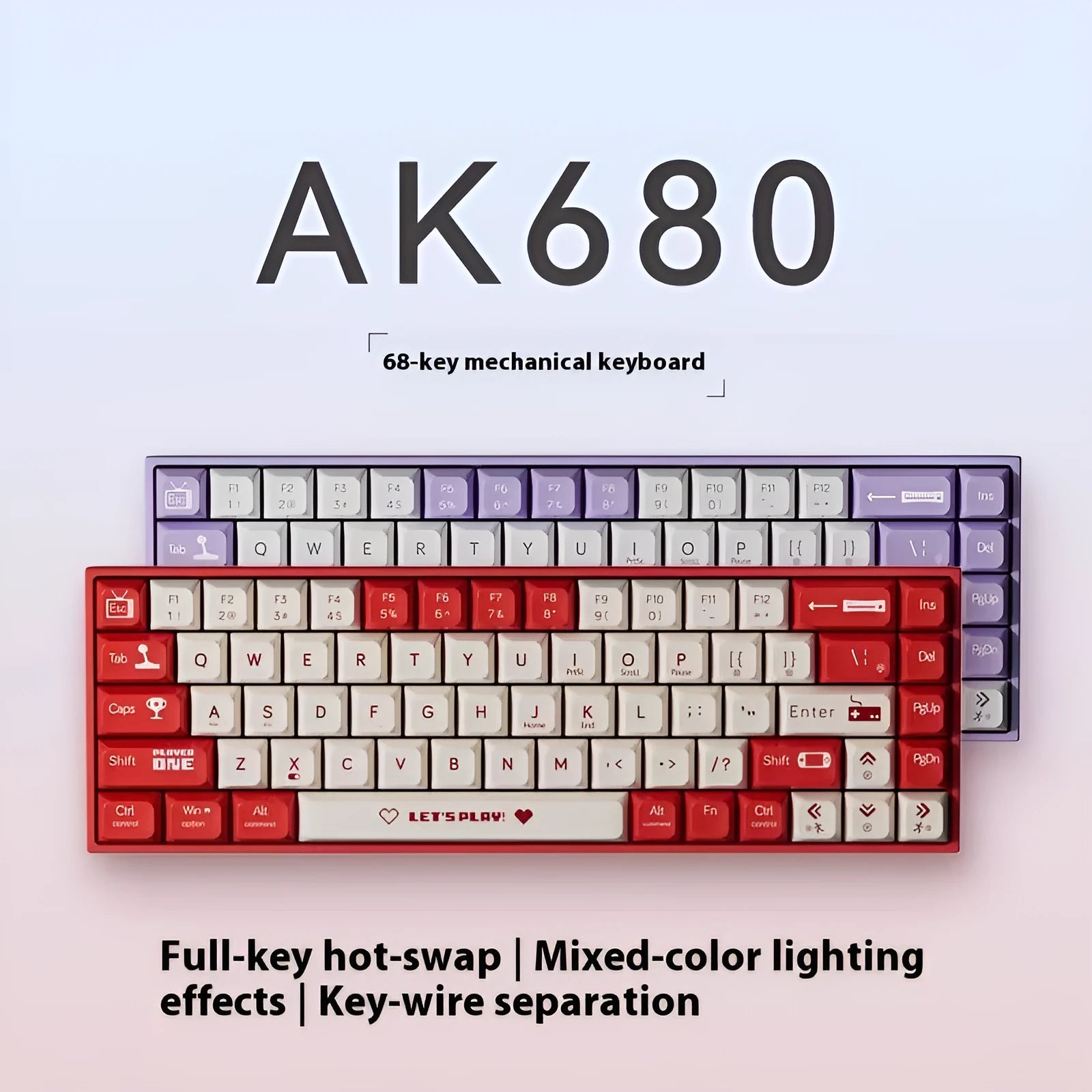 AJAZZ AK680 hot-swappable mechanical gaming keyboard in red-white colour with compact 68-key layout