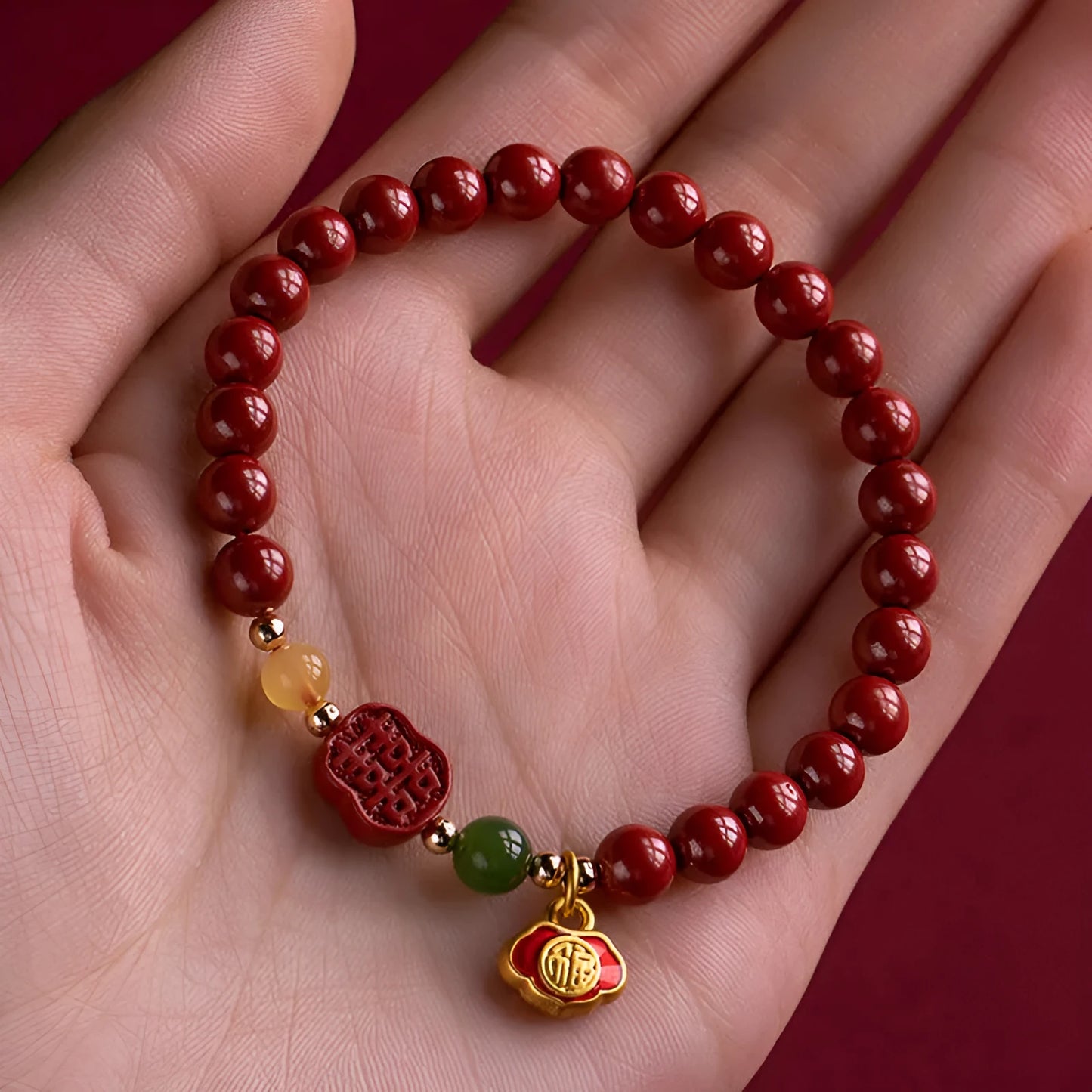 Emperor sandstone bracelet with fu character charm in New Chinese style