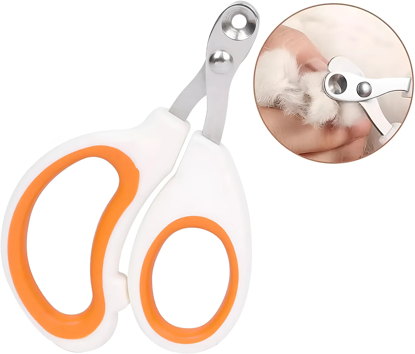 Blue cat nail clippers with a circular safety hole and cushioned non-slip grips on a white background.