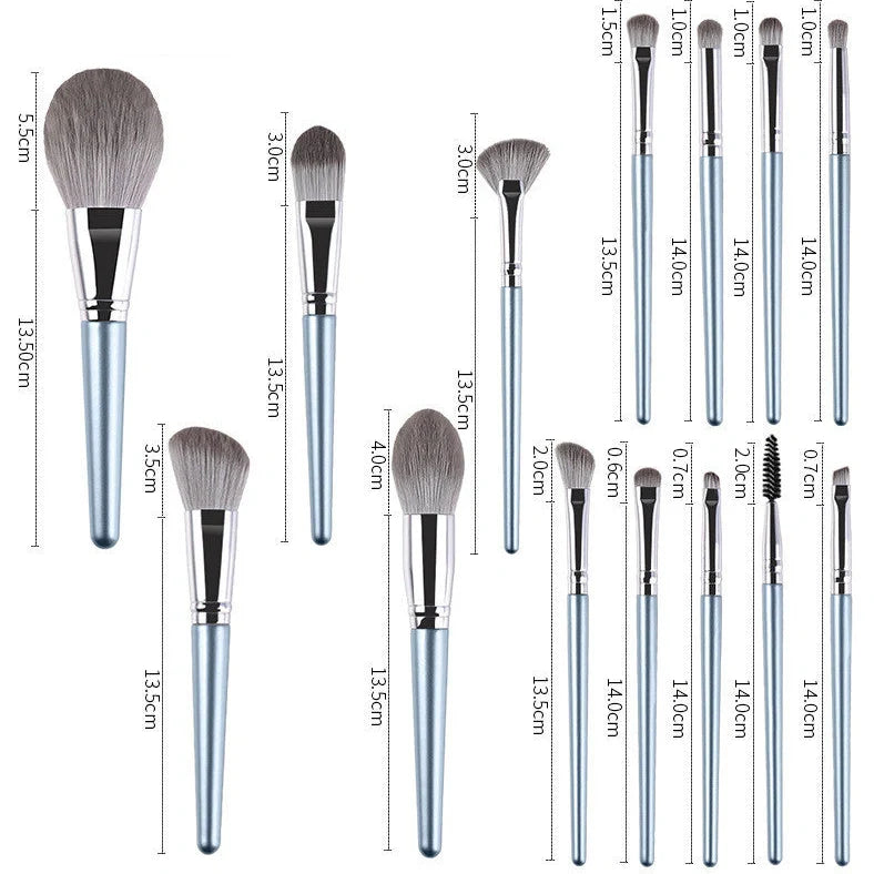 14-piece wooden handle makeup brush set with 4.5cm artificial fibre bristles and PU storage bag