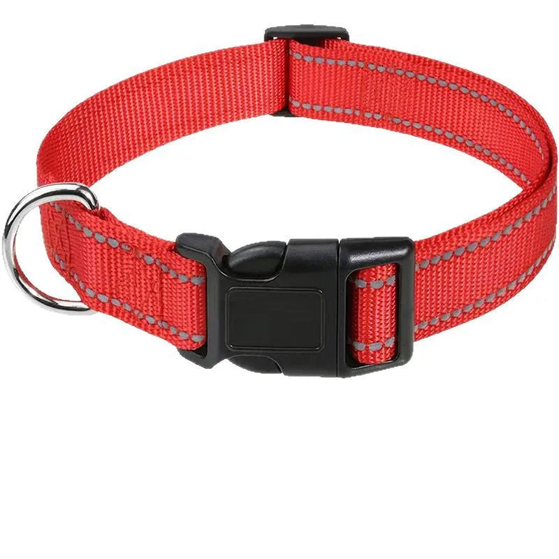 Nylon adjustable dog collar with chest strap in multiple colour options on a white background