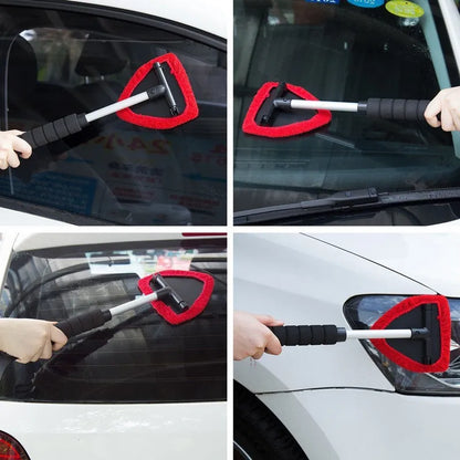 Plastic car windshield window cleaning brush in red, green, and sapphire blue colour options