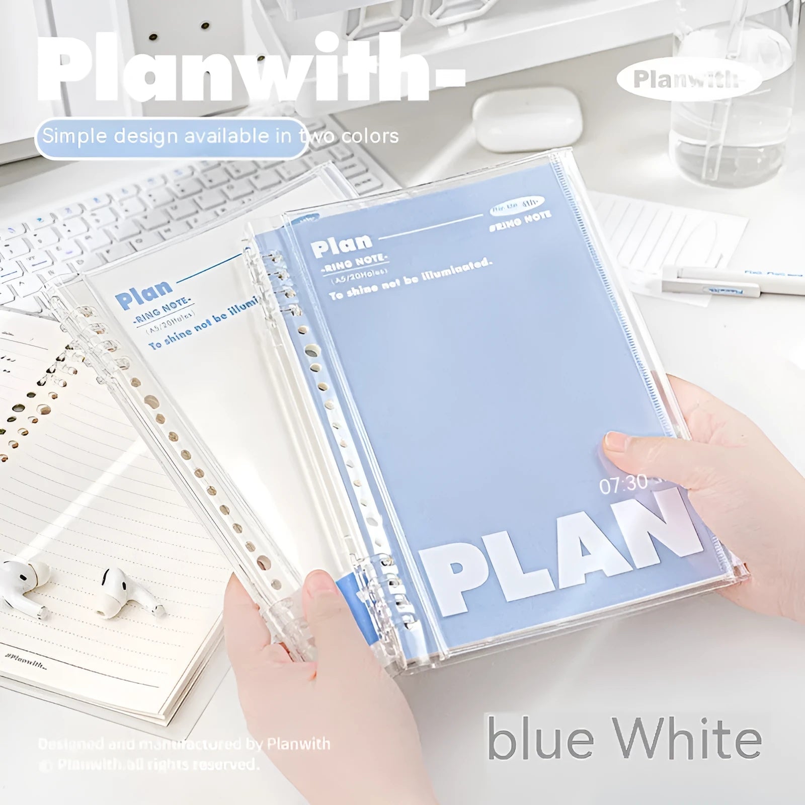 A5 PVC notebook holder in blue colour showing clear front panel with visible papers inside