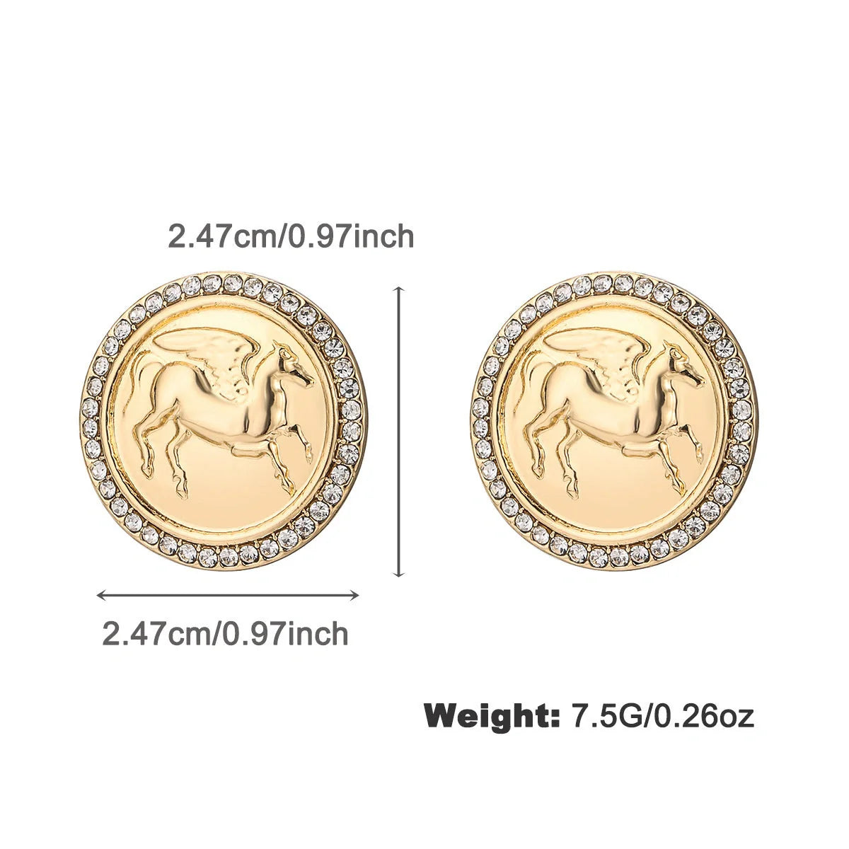Exquisite Pegasus coin necklace and earrings set in an antique-inspired design, showcasing intricate relief carvings of the mythical winged horse from ancient Greek legend.