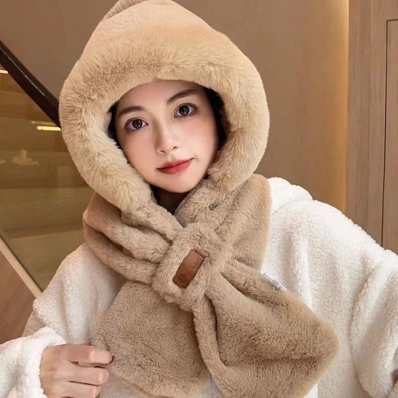 Cycling fleece-lined warm hat with ear protection in khaki, beige, pink, and grey